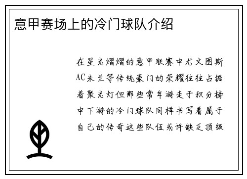 意甲赛场上的冷门球队介绍